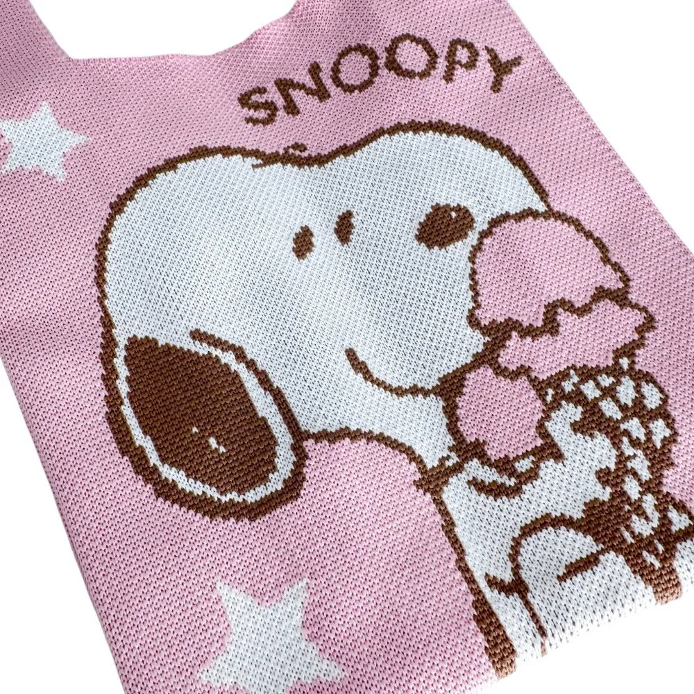 Peanuts Snoopy Loves Ice Cream Knitted Baggu Pink Mini Tote - Picture 4 of 6